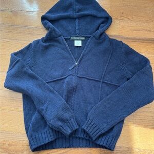 The J Peterman Company Navy Blue Cotton Knit Hooded Jacket Size Small